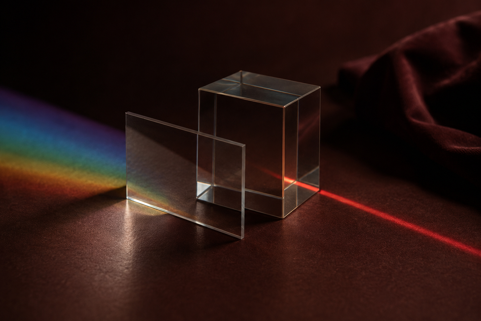 Optical glass separating a narrow red band from a wider light spectrum