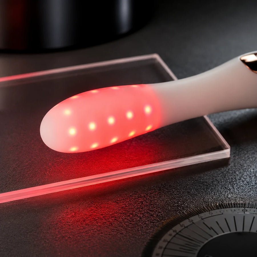 Technical editorial close-up of Trundes Nova red light LEDs